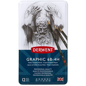 DERWENT GRAPHIC MEDIUM PENCILS X 12 6B-4H